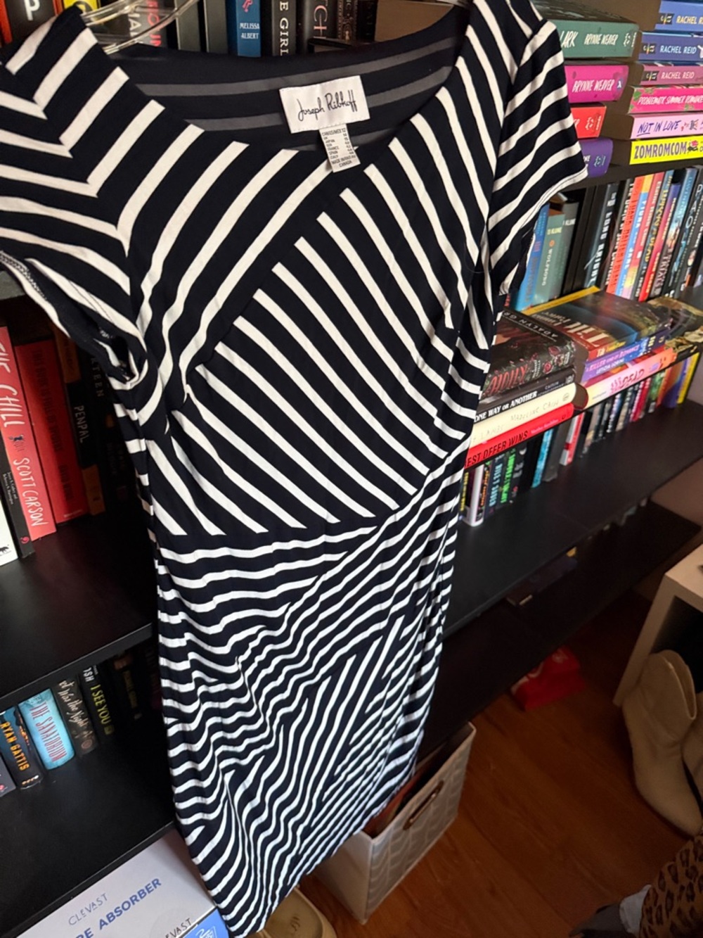 Joseph Ribkoff Black and White Diagonal Striped Midi Dress